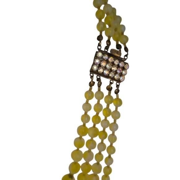Vintage Well Made 4 Strands Glass Necklace With Fancy Clasp Signed Gm (A7892) - Picture 4 of 7